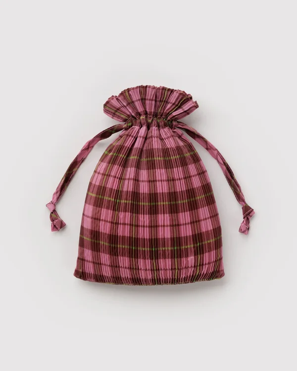 Pleated Baggu - Azalea Pink Tartan - Size: OS