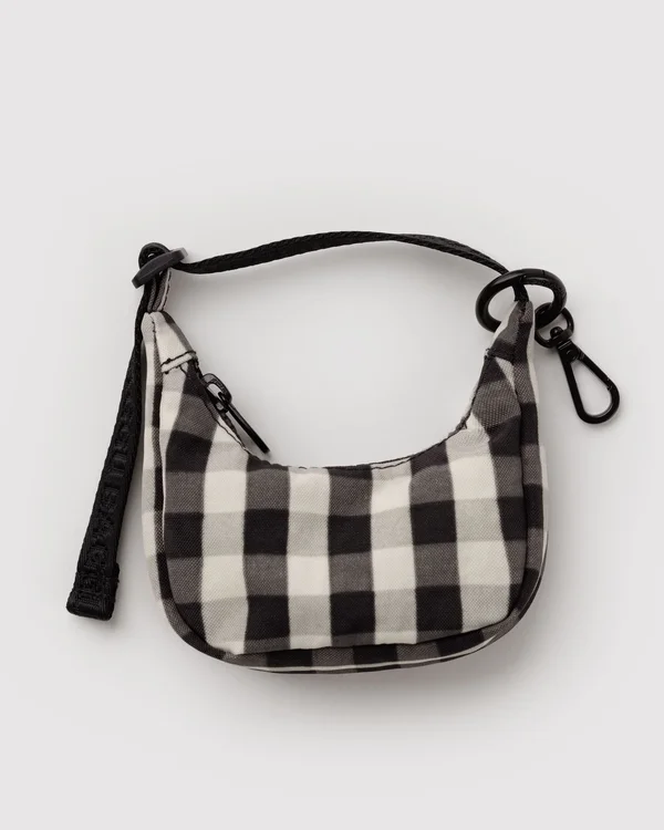 Crescent Bag Charm - Black And Cream Gingham - Size: OS