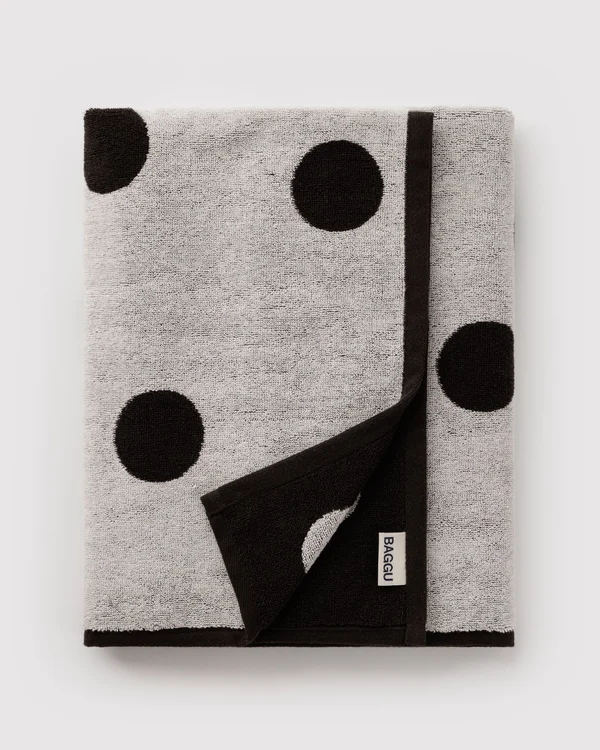 Bath Towel - Cream and Black Polka Dot - Material: organic-cotton