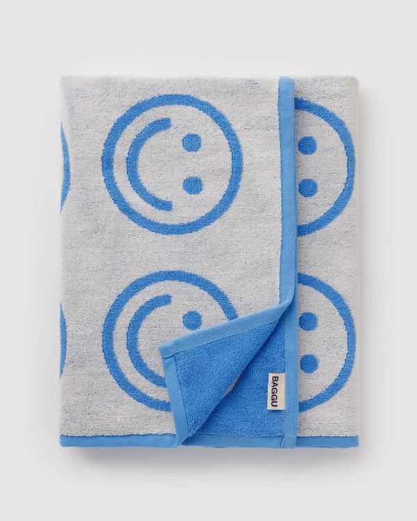 Bath Towel - Sky Blue Happy - Material: organic-cotton